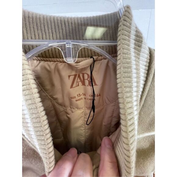 Zara NWOT Beige Contrast Varsity Bomber Jacket Size 13-14 - Picture 7 of 8